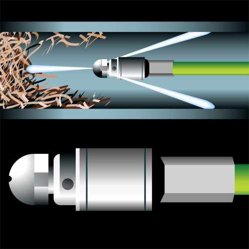 Illustration of a hydro jet cleaning a drain